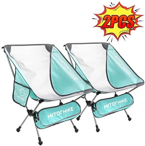 HITORHIKE Portable Lightweight Camping Chairs with Side Pocket Storage Bags - Durable Aluminum Frame - Includes Carrying Bag