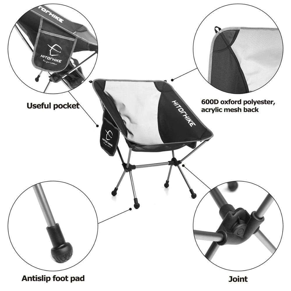 HITORHIKE Portable Lightweight Camping Chairs with Side Pocket Storage Bags - Durable Aluminum Frame - Includes Carrying Bag