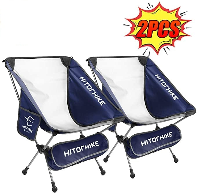 HITORHIKE Portable Lightweight Camping Chairs with Side Pocket Storage Bags - Durable Aluminum Frame - Includes Carrying Bag