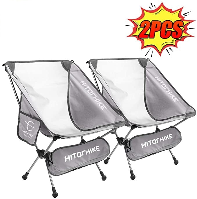 HITORHIKE Portable Lightweight Camping Chairs with Side Pocket Storage Bags - Durable Aluminum Frame - Includes Carrying Bag