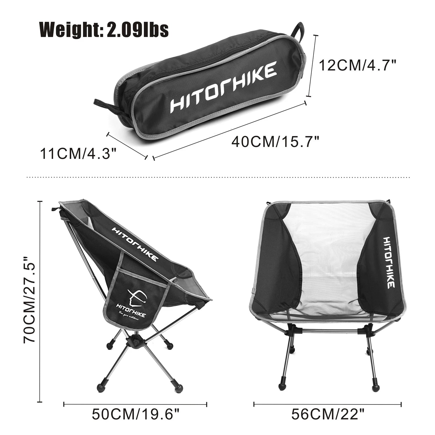 HITORHIKE Portable Lightweight Camping Chairs with Side Pocket Storage Bags - Durable Aluminum Frame - Includes Carrying Bag