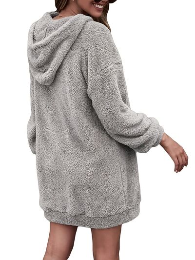 Women's Oversized Half-Zip Hoodie with Dropped Shoulders Front Pocket and Stylish Hood - Stylish and Comfortable Wardrobe Essential