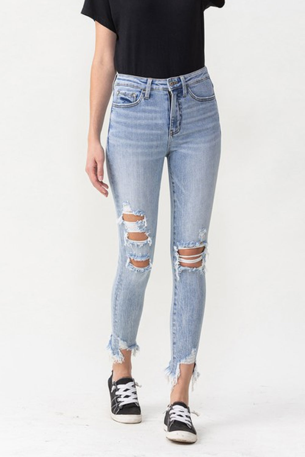 Women's Loveret Lauren Distressed High Rise Skinny Jeans with Raw Hem and Moderate Stretch in a Cotton Blend