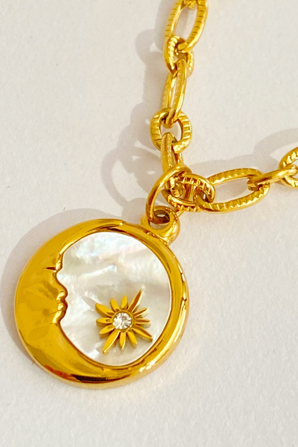 Classic Round Sun Moon Pendant Necklace - Stainless Steel - 18K Gold-Plated