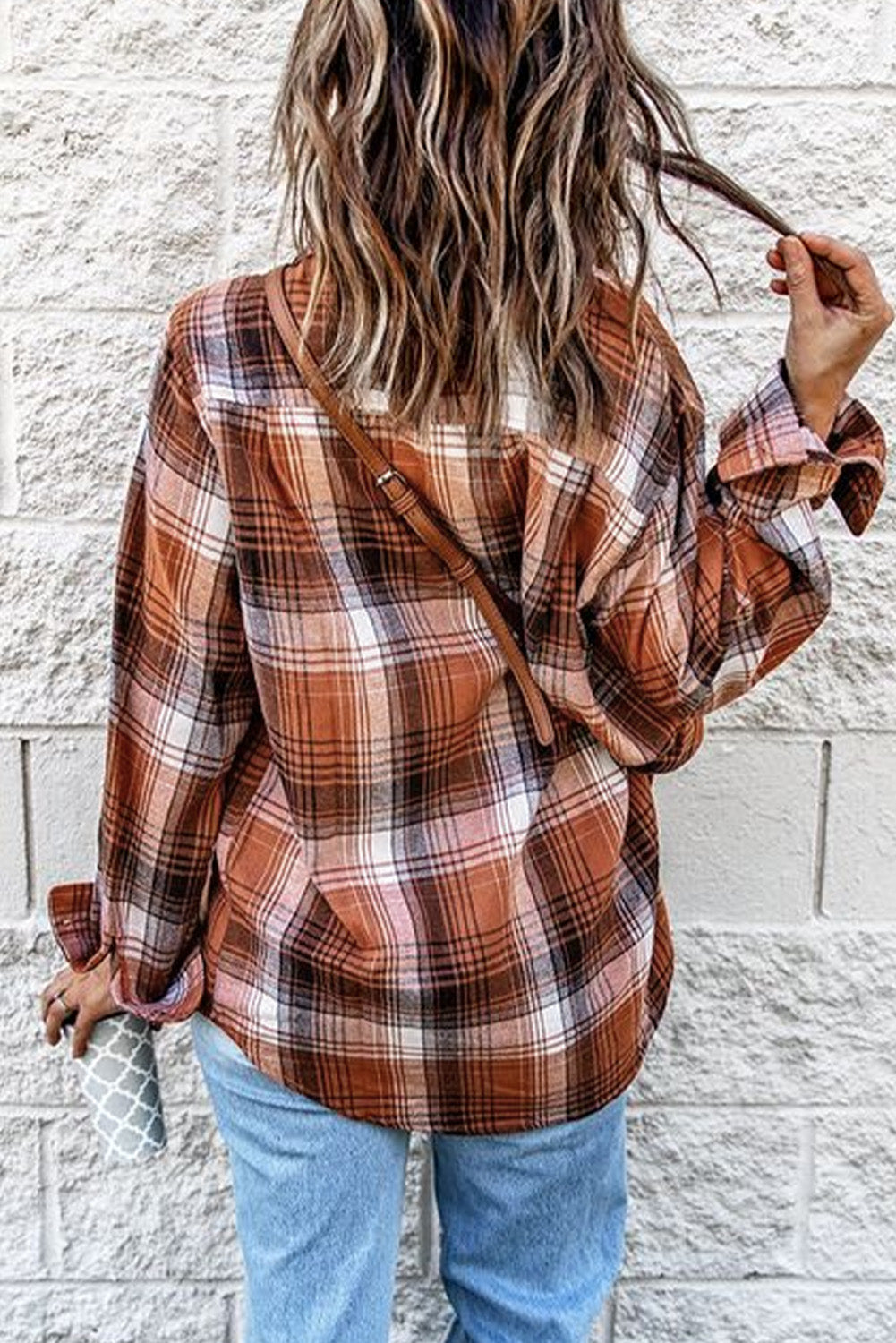 Women's Long Sleeve Plaid Shirt with Collared Neck - Casual Button-Up Style - 100% Polyester - Sizes S-2XL - Machine Washable