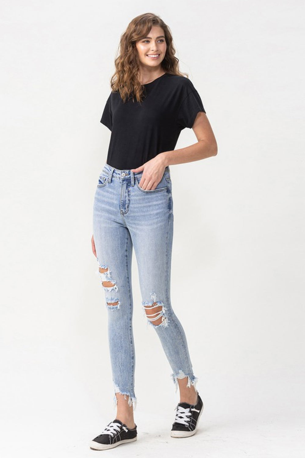 Women's Loveret Lauren Distressed High Rise Skinny Jeans with Raw Hem and Moderate Stretch in a Cotton Blend