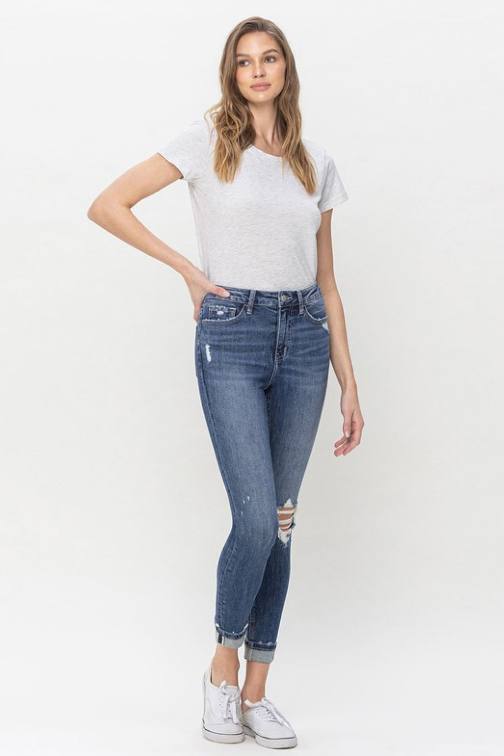 Women's Vervet by Flying Monkey Teagan High Rise Cropped Skinny Jeans - Distressed Detailing - Comfortable Fit