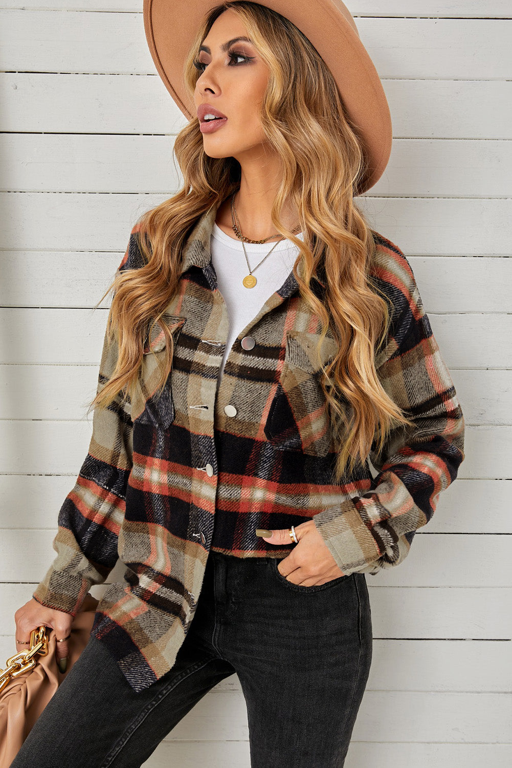 Women's Plaid Button Down Flannel Shacket with Pockets - Stylish Casual Chic Shirt Jacket