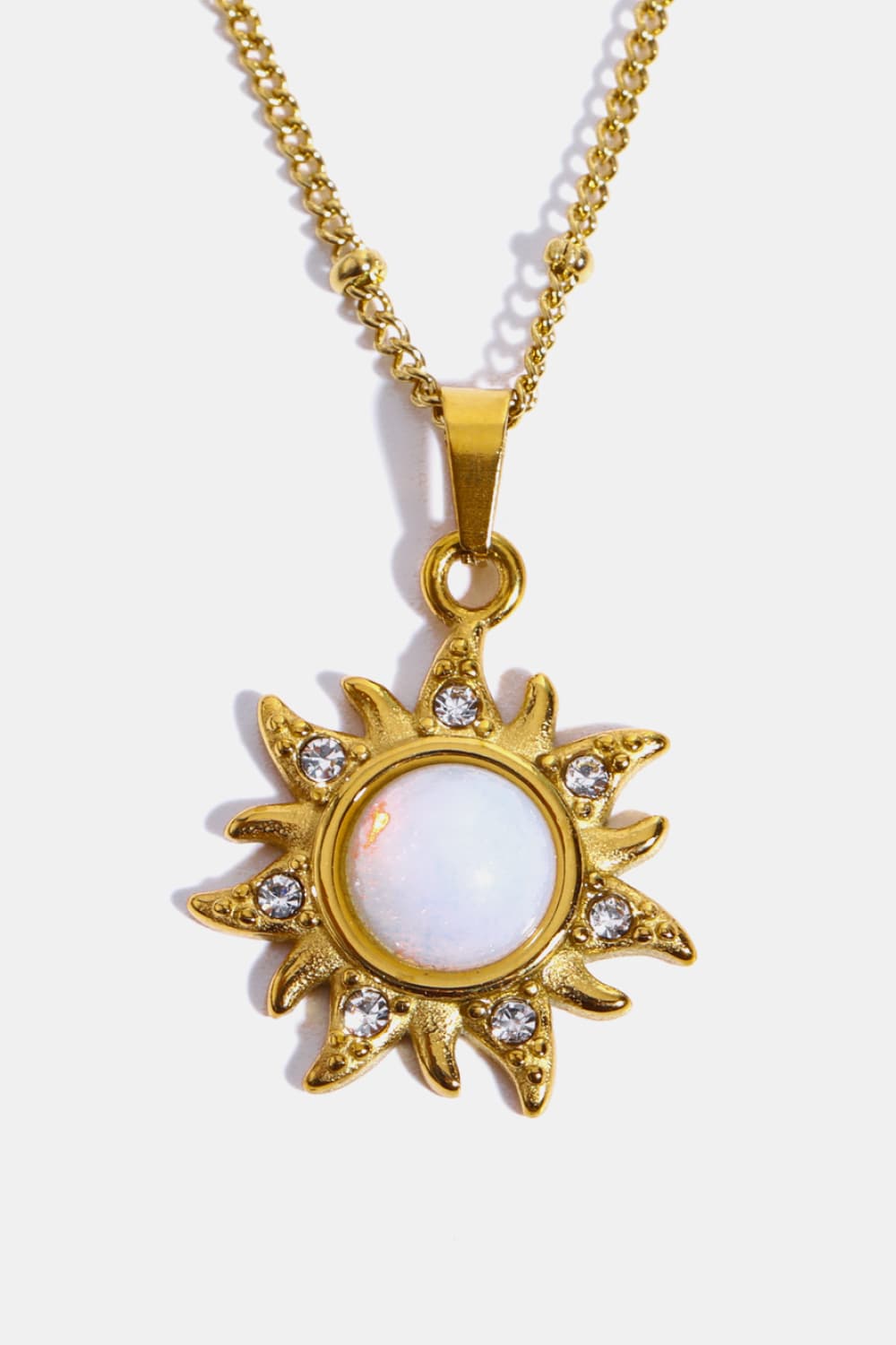 Opal Sun Pendant Stainless Steel - 18K Gold-plated Necklace - Stylish and Durable Jewelry Accessory with Opal and Zircon Inlay