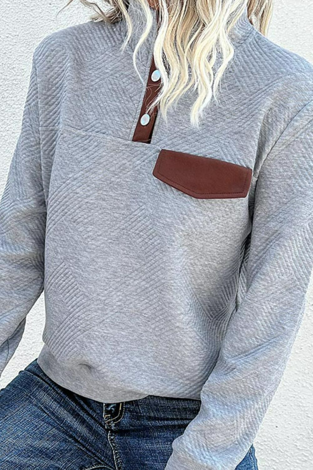 Contrast Ribbed Quarter-Snap Sweatshirt - Ivy & Arrow Supply Co.